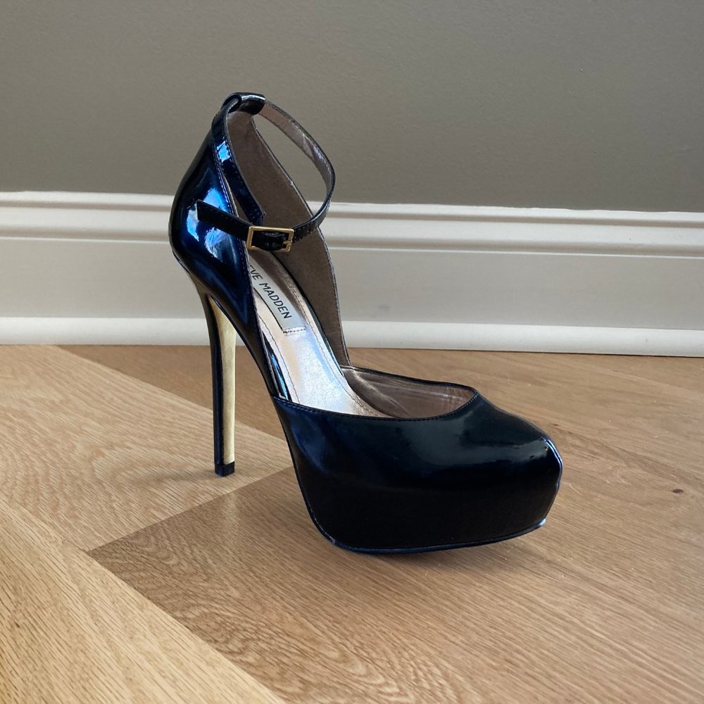 Steve Madden size 8 stilettos pump black ankle strap patent leather - Picture 8 of 8